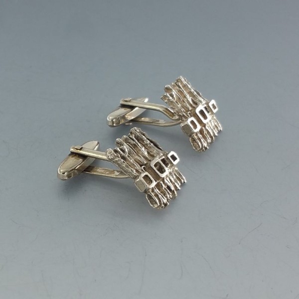 Newest 925 Sterling Silver / Gold Vintage Textured Modernist Cufflinks